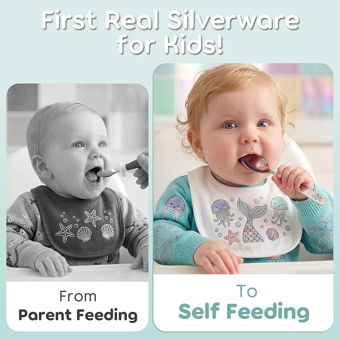 Lehoo Castle Kids Silverware 6-Piece | Stainless Steel Toddler Utensils with Spoons and Forks Knife, Children Safe Flatware for Self Feeding (Mermaids)