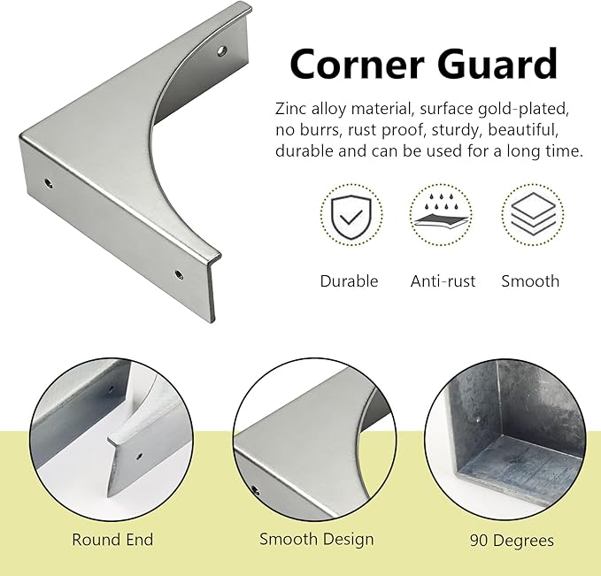 4Pcs Box Corner Protector, glrovazas Decorative Metal Corner Protectors Silver Corner Covers Edge Safety Bumpers for Box Table Desk, Furniture Corner Cover Guard Corner Furniture Hardware