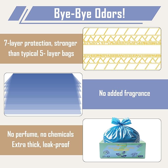 Diaper Pail Refill Bags for Dekor Plus Diaper Pail (2400 count) 4 Packs, 7-Layer Odor-Absorbing, 30% Extra Thickness, Disposable Diaper Trash Bags, Baby essentials