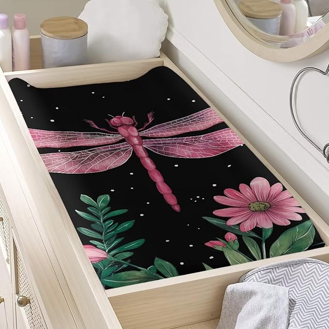 ZDCUSTOM Dragonfly Changing Table Cover Soft Stretchy Diaper Changing Pad Covers Changing Table Pads Sheets Safe and Snug for Baby Boys Girls 32"x16"