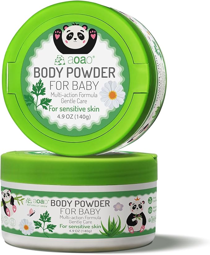 Baby Body Powder with Puff, Natural Cornstarch + Zinc Oxide Skin-Protecting Formula, Talc-Free, Soothing & Gentle Absorption, Newborn Essential, Family-Friendly, 140g/4.9oz (2Pack)