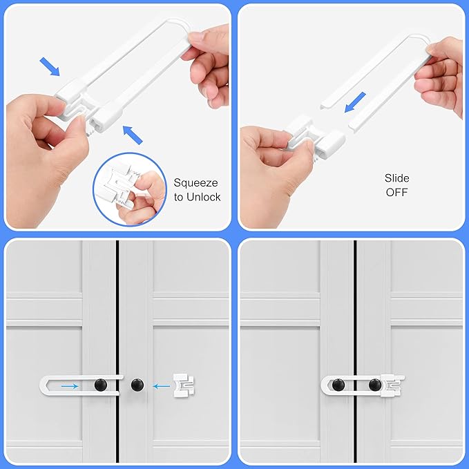 Vmaisi Baby Sliding Cabinet Locks - Adjustable U Shaped Child Safety Locks for Cabinets with Handles or Knobs, Childproof Latches for Kitchen Bathroom Storage Cupboards 4 Pack