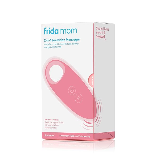 Frida Mom 2-in-1 Lactation Massager, Multiple Modes of Heat + Vibration for Clogged Milk Ducts, Increase Milk Flow, Breast Engorgement - USB Cord Included, White (Pack of 2)