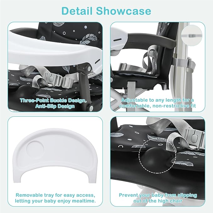 UBRAVOO Baby Booster Seat for Dining Table with Removable Tray & Cushion, 3in1 Portable Toddler Booster Seat, 4 Height Adjustable Travel High Chair for Babies and Toddlers
