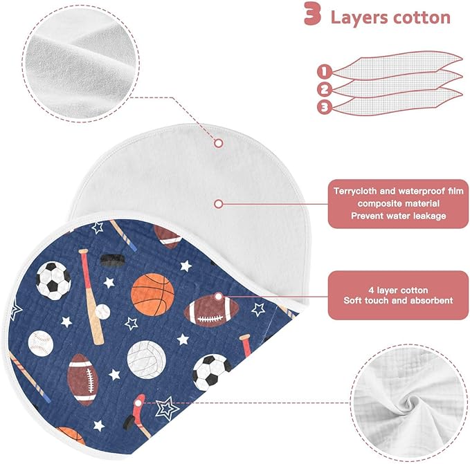 vvfelixl Baby Burp Cloths Team Sports Baby Newborn Cotton Burping Cloths Set Baby Washcloths 4 Pack