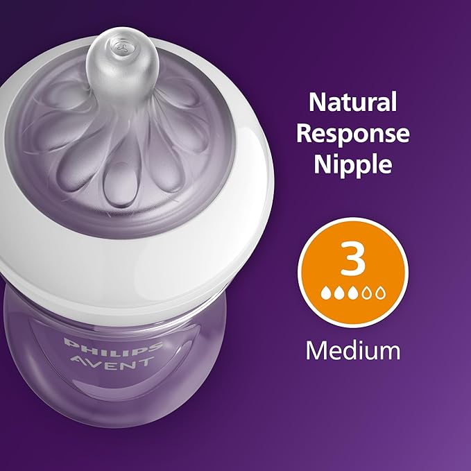 Philips Avent Natural Baby Bottles with Natural Response Nipples (Medium Flow, Flow 3), 9oz, 24-Pack, SCY903/04