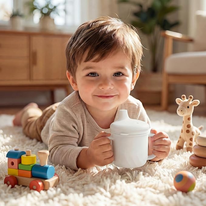 8 oz 3 in 1 Silicone Baby Sippy Cups & Snack Cups with Lid Straw for Toddlers 1-3 Spill Proof Stainless Steel Snack Containers Food Catcher for Baby Toddler Drinking Training(Beige)