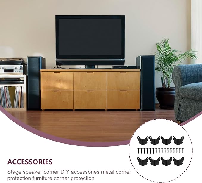 FOMIYES Black Iron Speaker Corner Protectors, 8pcs Metal Box Corner Guards for Furniture, 1.96x1.57x1.57inch, Anti-Collision and Anti-Skid, Includes Screws