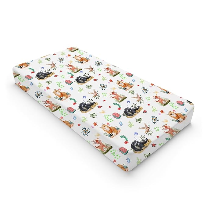 Spring Animals Floral Baby Changing Pad Covers Cute Raccoon Deer Bird Butterflies Change Table Cover for Boys Girls Soft Stretch Fitted Diaper Changing Mat Sheets 32''x16''