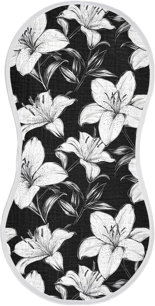 vvfelixl Black White Lily Burp Cloths for Baby Boy Girls Baby Washcloths Burp Rags 1 Pack