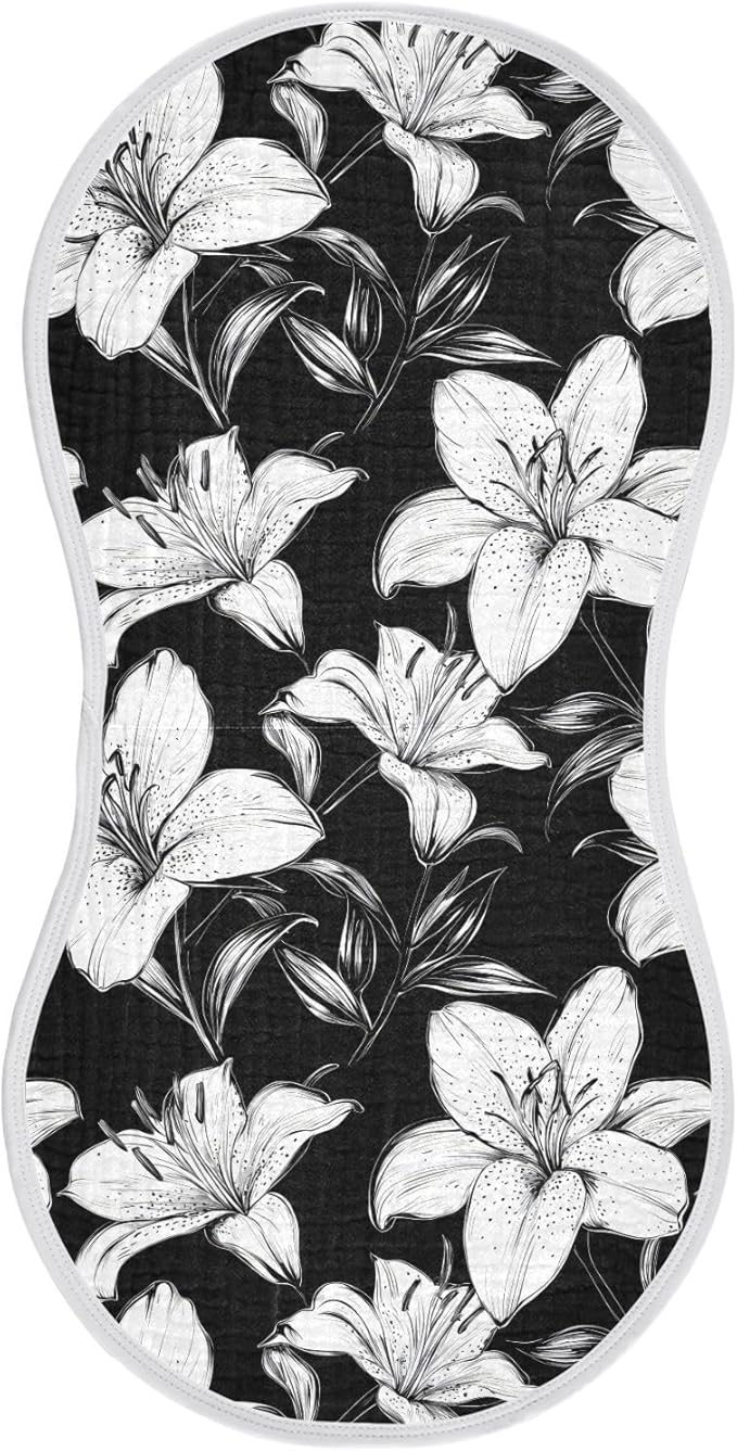 vvfelixl Muslin Burp Cloths Black White Lily Baby Washcloths for Baby Girl Boys 2 Pack
