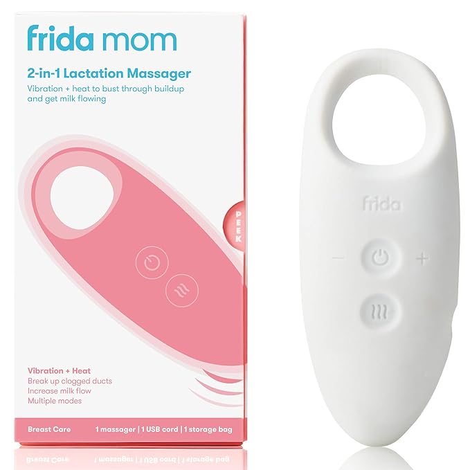 Frida Mom 2-in-1 Lactation Massager, Multiple Modes of Heat + Vibration for Clogged Milk Ducts, Increase Milk Flow, Breast Engorgement - USB Cord Included, White (Pack of 2)