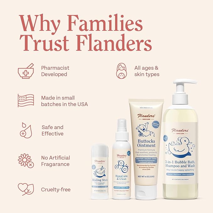 Flanders Skin Relief Bundle – 2 Tubes of Buttocks Ointment and 1 Stick of Healing Balm, Pharmacist Developed, Safe for Sensitive Skin, Made in USA