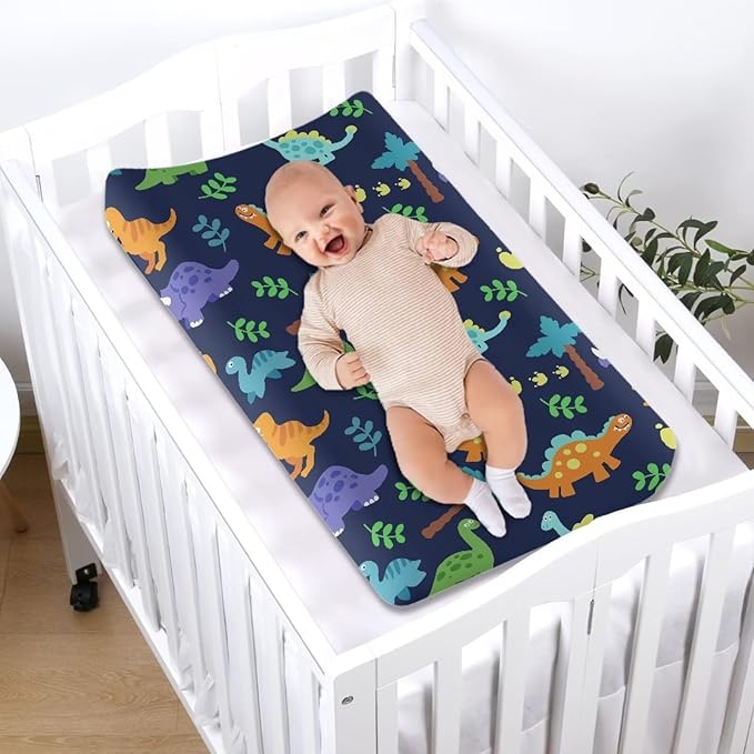 ZDCUSTOM Dinosaur Pattern Unisex Baby Changing Pad Cover Soft Changing Table Sheets Washable Diaper Change Sheet Crib Mat Fits 32"x16" Contoured Pad