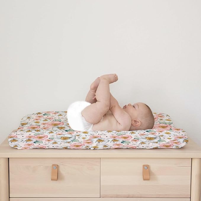 Boho Floral Diaper Changing Pad Covers for Baby Boys or Girls 32''x16'' Colorful Flowers Nature Wild Plants Unisex Fitted Change Table Sheets Mats Comfort Soft Breathable Cradle & Bassinet Bed Sheets