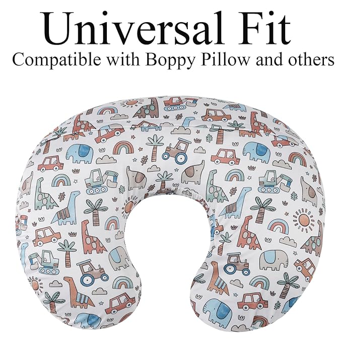 Nursing Pillow Cover Set 3 Pack Nursing Pillow Slipcovers for Moms Breastfeeding Moms, Ultra-Soft Stretchy Fit Standard Nursing Pillows Light Blue/Brown/Car