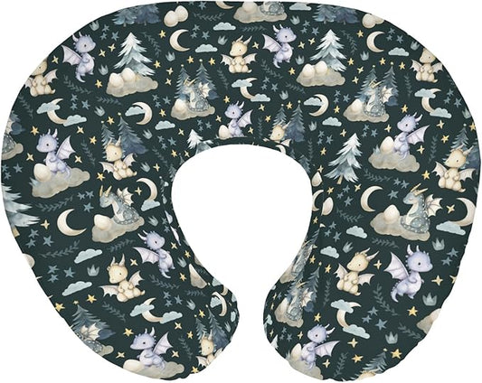 Fairytale Dragons Baby Nursing Pillow Cover for Boy Girl Cute Dragon Moon Stars Clouds Trees Eggs Nursery Pillowcase for Breastfeeding Pillows Fantasy Animal Soft Stretchy Slipcover for Newborn Infant