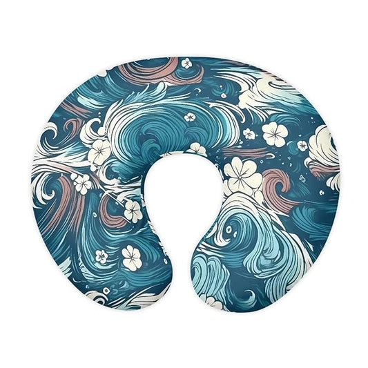 Sea Ripple Nursing Pillow Cover Girls, Sea Wave Baby Breastfeeding Infant Newborn Pillowcase， Line Drawing Flower Nursing Pillow Original Support Cover， Blue