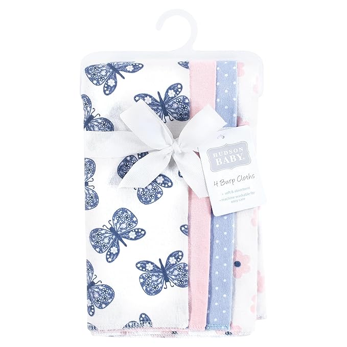 Hudson Baby Unisex Baby Cotton Flannel Burp Cloths 4-Pack, Beautiful Butterfly, One Size