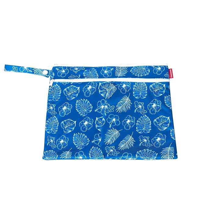 Damero 3Pcs Wet Dry Bag for Cloth Diaper, Swimsuit, Clothes, Ideal for Travel, Exercise, Daycare, Roomy and Water-Resistant(Blue Flowers)