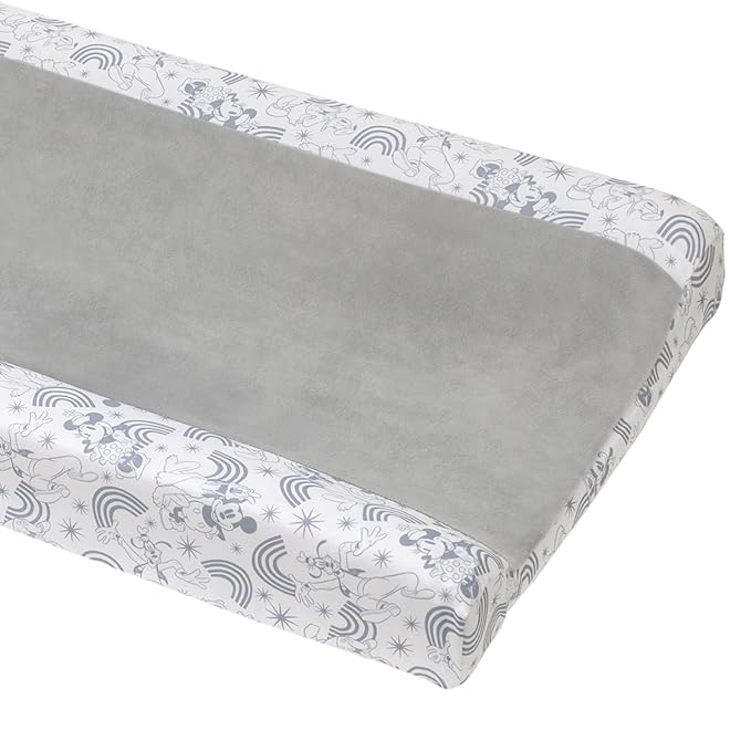 Disney Mickey and Friends Grey and White Pluto, Goofy, and Rainbows Super Soft Changing Pad Cover