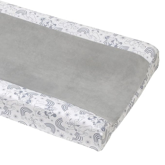 Disney Mickey and Friends Grey and White Pluto, Goofy, and Rainbows Super Soft Changing Pad Cover