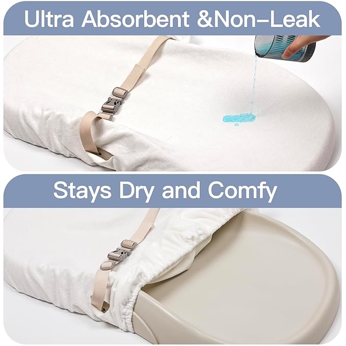 2-Pack Waterproof Changing Pad Covers - Soft & Breathable Baby Nursery Diaper Changing Pad Sheets,Contour Changing Pads Liners,Change Pad Cover,Fits Skip Hop,Keekaroo Peanut,Machine Washable(2,White)