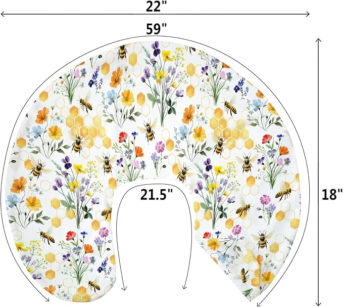 Boho Wildflower Bees Honeycomb Baby Nursing Pillow Covers for Boy Girl Watercolor Honeybee Floral Nursing Slipcovers for Breastfeeding Pillows Summer Soft Stretchy Removable Cover for Newborn Infant