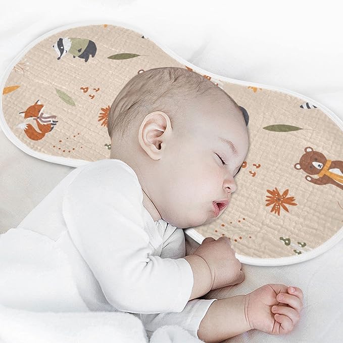 Fox Bear Raccoons Mushroom Leaf Flower Muslin Burp Cloths for Baby 1 Pack 100% Cotton Baby Washcloths Bibs for Boy Girl