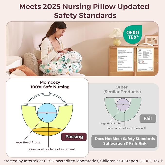 Momcozy Innovative Safety Guard Nursing Pillow for Breastfeeding- Wider Feeding Pillows for More Support for Mom & Baby- Easier Nursing & Hand Free- Fit for All, Removable Cotton Cover