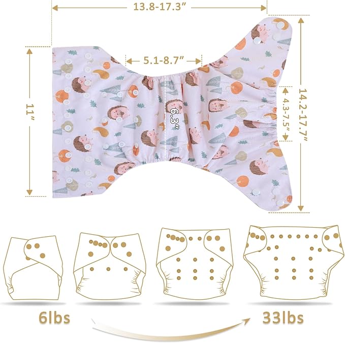 TDIAPERS Cloth Diaper Covers Reusable Washable Pocket Diapers One Size Adjustable for Baby 10 Pack with 10 Pcs Microfiber Inserts, 1 Wet Bag