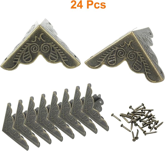 24Pcs Metal Corner Protector,1"x1" Bronze Box Corner Protectors,Decorative Metal Corner Guards,Antique Edge Cover with Mounting Screws