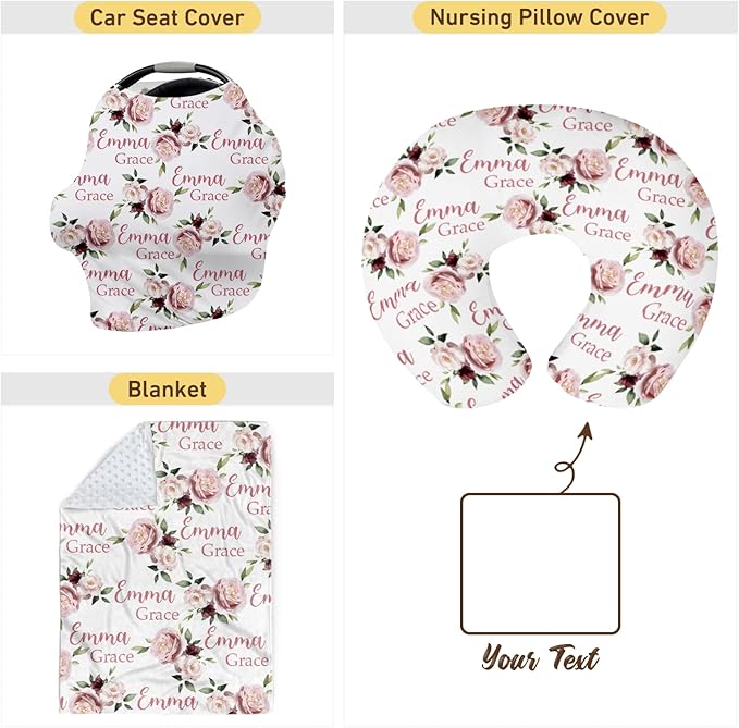 Customizable Flowers Baby Nursing Pillow Cover - Add Your Baby's Name, Ultra-Soft Stretch Fabric, Fits Standard Nursing Pillows, Ideal for Baby Showers Style 13