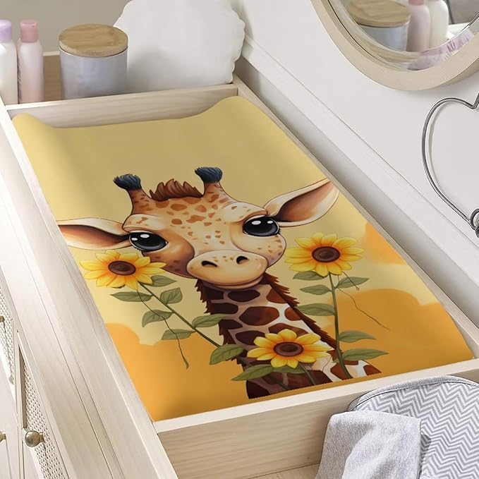 Changing Pad Covers for Boys Girls, Giraffes Diaper Changing Table Pad Cover Soft Breathable Changing Mat Cover for 32''x16" Cute Birthday Gifts for Baby