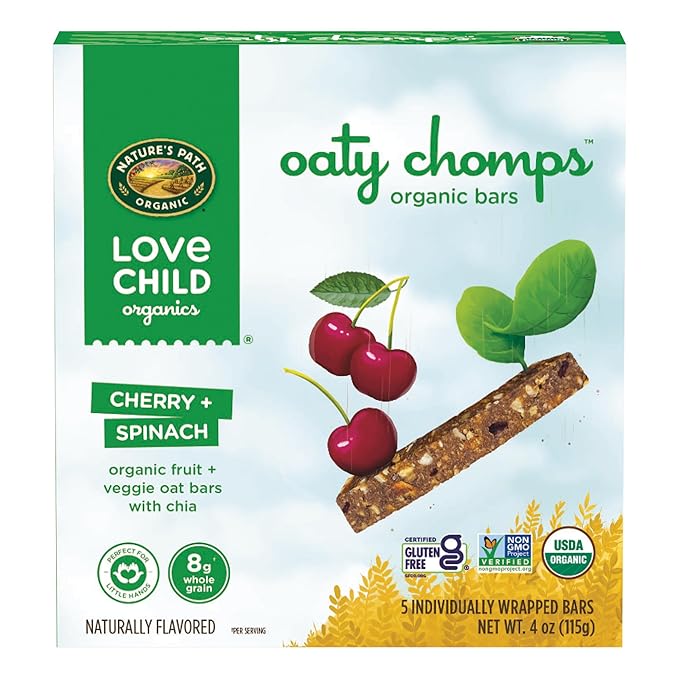 Love Child Organics Oaty Chomps Cherry + Spinach Snack Bars, 4 oz (Pack of 1), Gluten Free, Non-GMO, by Nature's Path