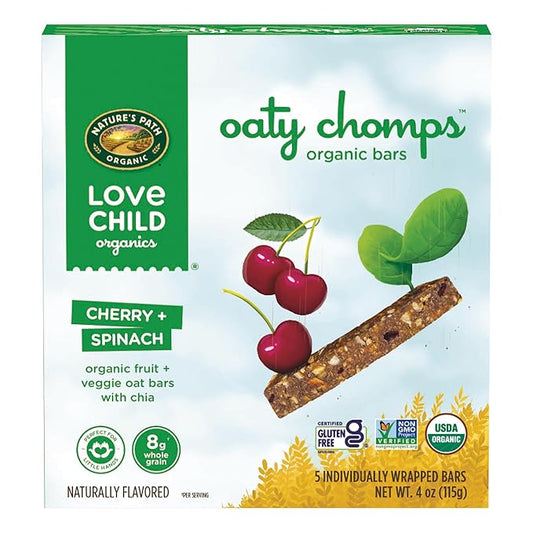 Love Child Organics Oaty Chomps Cherry + Spinach Snack Bars, 4 oz (Pack of 1), Gluten Free, Non-GMO, by Nature's Path