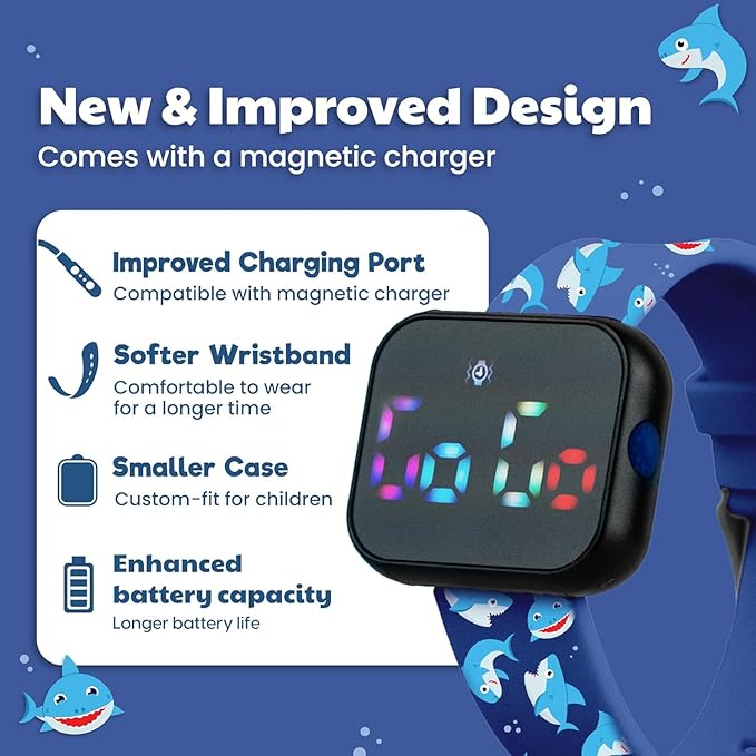 Potty Training Watch for Kids V4 – A Water Resistant Toilet Reminder Device for Boys & Girls to Train Your Toddler with Fun/Musical & Vibration Interval Reminder with Potty Training eBook (Shark)