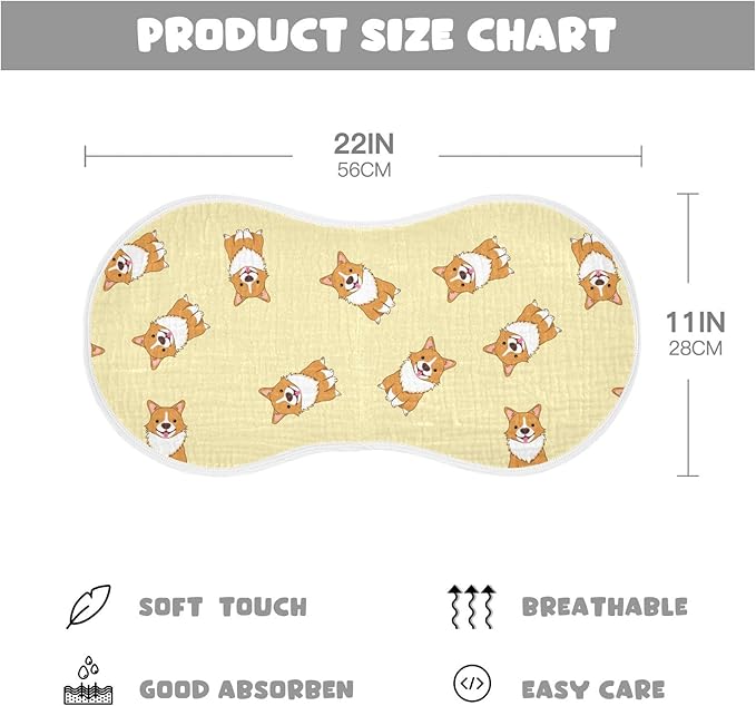 Cute Corgi Dog Pattern Muslin Burp Cloths for Baby 1 Pack Soft 100% Cotton Baby Washcloths Bibs for Boy Girl