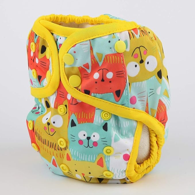 Baby Diaper Cover Nappy One Size 8lbs to 36lbs (Bright Cats)