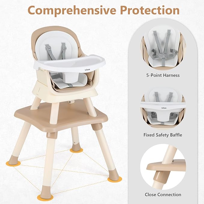 INFANS 8 in 1 Baby High Chair, Convertible Highchair for Babies and Toddlers, Infant Dining Booster Seat, Building Block Table, Kids Stool Table Chair Set with Removable Tray