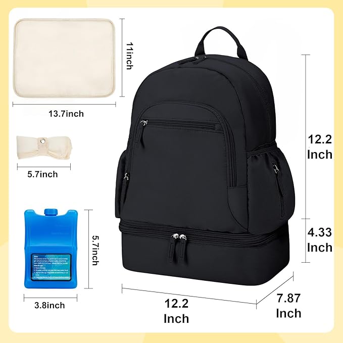 Breast Pump Backpack Fit for Spectra S1/S2 with Removable Cooler Compartment, Breast Pump Bag Fit Pump Accessories for Working & Nursing Moms, Breast Milk Cooler Bag for Travel and Family Use Black