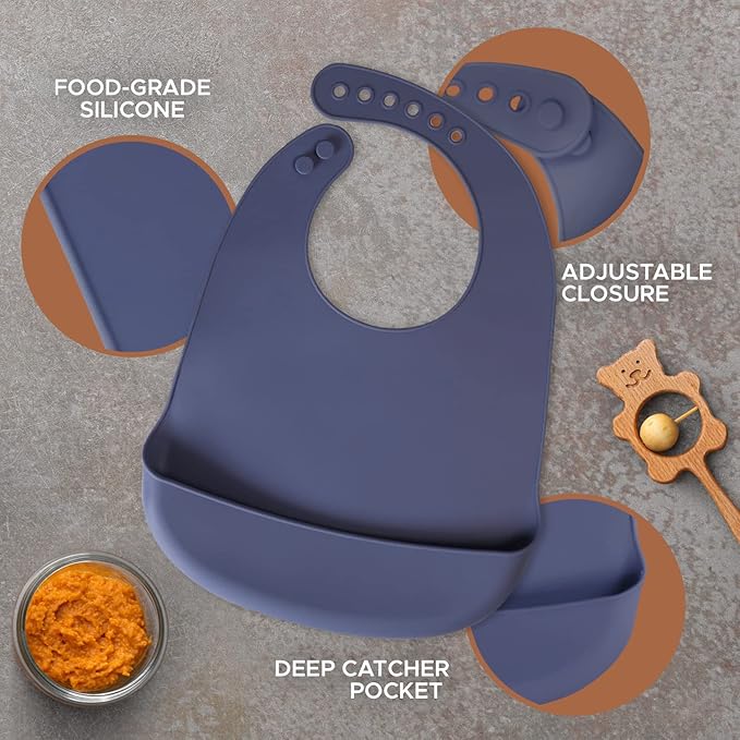 Silicone Bibs For Babies- BPA-Free Waterproof Bib With Pocket- Dishwasher Safe Feeding Bib With Food Catcher