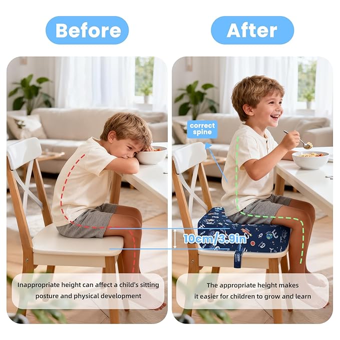 Toddler Booster Seat for Dining Table Kitchen Chair, Kids Booster Seat with Non-Slip Bottom and Adjustable Straps, 4" Detachable Washable Portable Travel Increasing Cushion (Galaxy Alphabet)