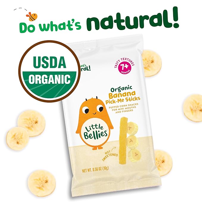 Little Bellies Organic Banana Pick-Me Sticks Baby Snack (0.56 oz Individual Packs), (Pack of 10)