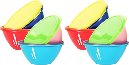 Youngever 32 Ounce Plastic Bowls with Lids, Large Cereal Bowls, Large Soup Bowls, Food Storage Containers, Set of 9 in 9 Assorted Colors (Pack of 2)