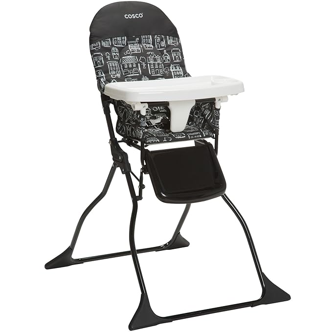 Cosco Simple Fold Full Size High Chair with Adjustable Tray, 28.5x23.5x38.7 Inch (Pack of 1) & Simple Fold Deluxe High Chair with 3-Position Tray, Monster Syd