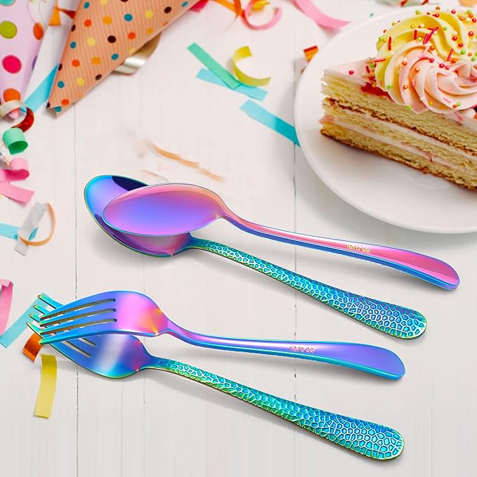 LIANYU 10-Piece Kids Silverware Set, Rainbow Toddler Utensils Flatware Set, Stainless Steel Child Preschooler Cutlery Set, Includes 5 Kids Spoons, 5 Kids Forks, Dishwasher Safe