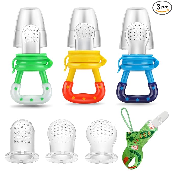 PandaEar (3 Pack) Baby Fresh Fruit Food Feeder | Food Grade Soft Safe BPA-Free Silicone Pouches