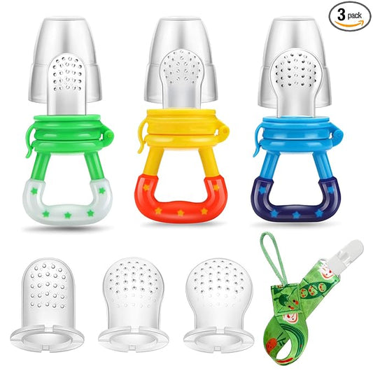 PandaEar (3 Pack) Baby Fresh Fruit Food Feeder | Food Grade Soft Safe BPA-Free Silicone Pouches