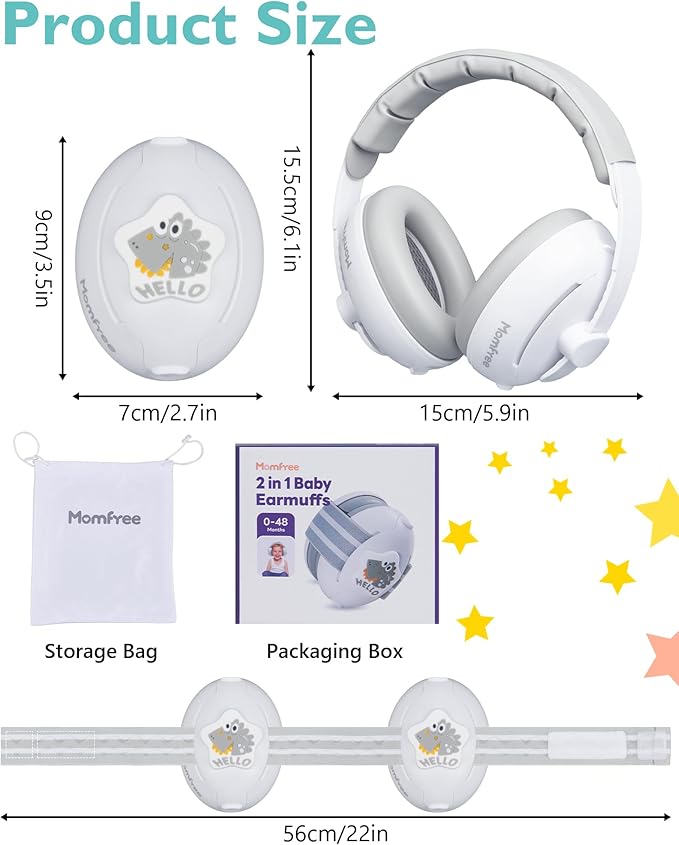 2 in 1 Baby Ear Muffs, Noise Reduction Earmuffs & Adjustable Headband for Baby, Hearing Protection Headphones
